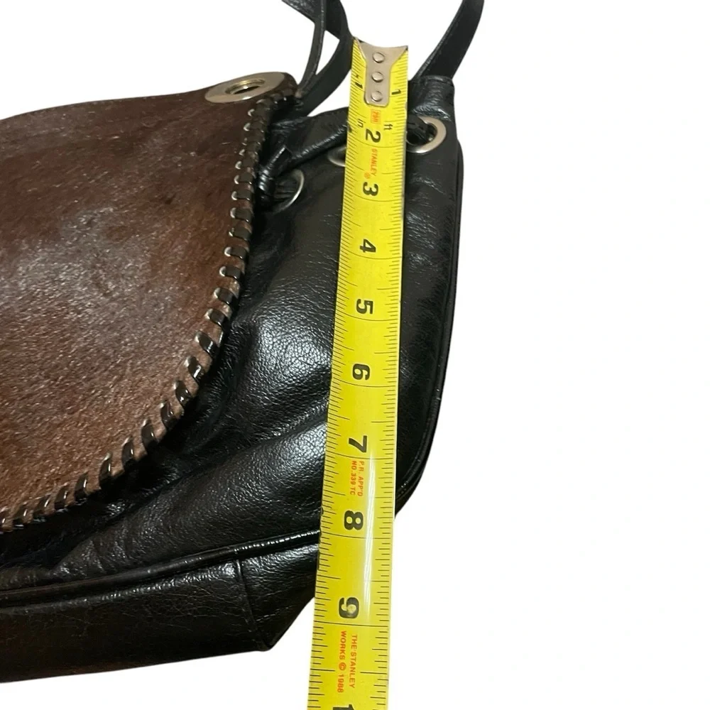 Black Leather Brown White‎ Cowhide Boho Purse Mondrina Handbag Western Cowgirl